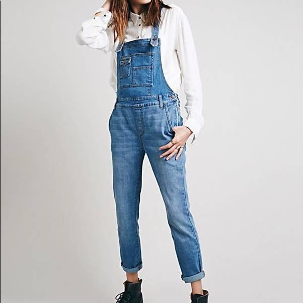 FREE PEOPLE Washed Denim Overalls in True Blue